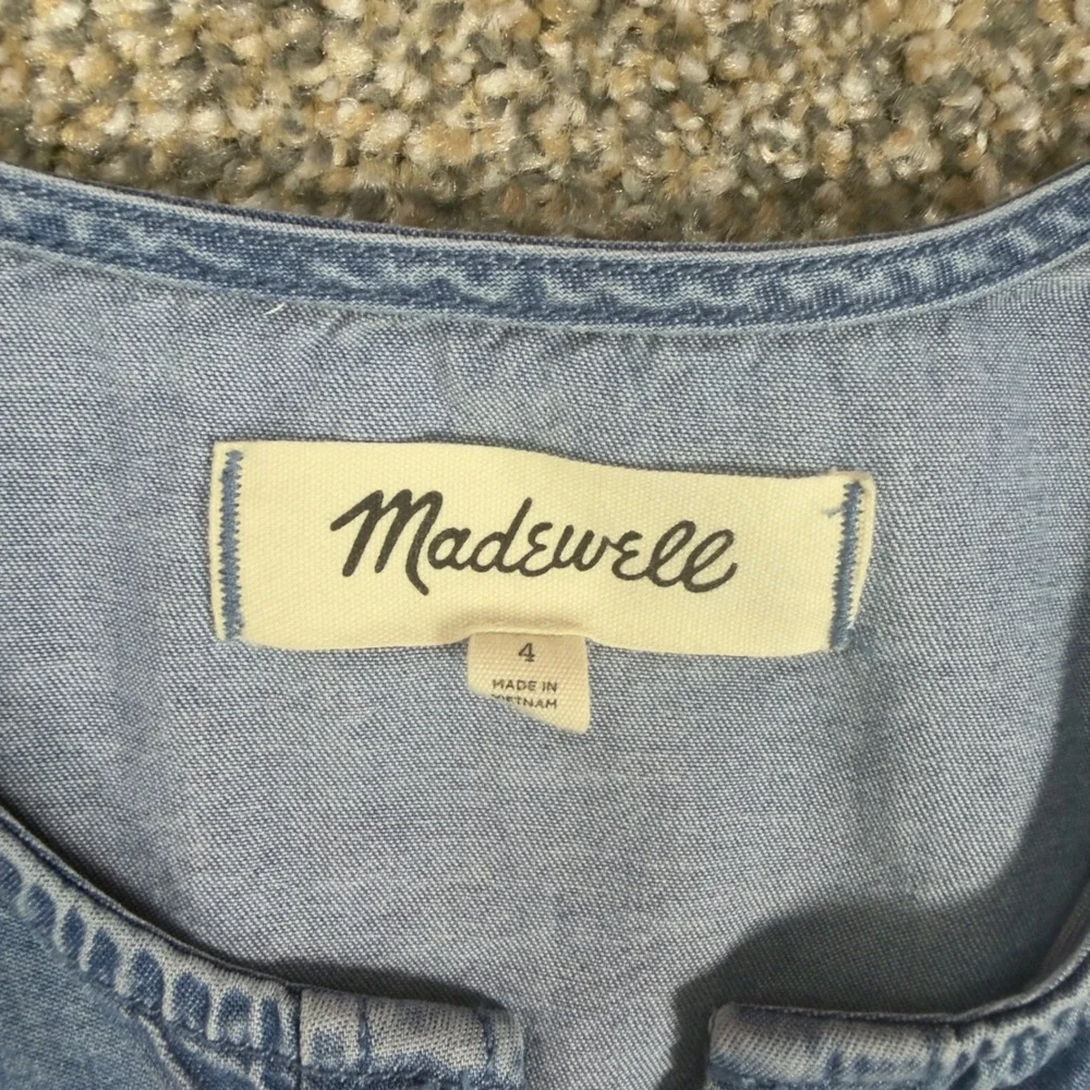 Madewell Chambray Puff Sleeve Button Front Top Blue Lyocell Blend Blouse Size 4